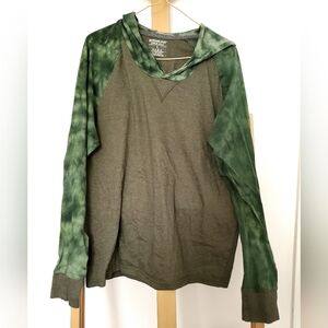 Bottoms Out | Young Men's L | Green Tie Dye Hooded Long Sleeve Raglan Tee